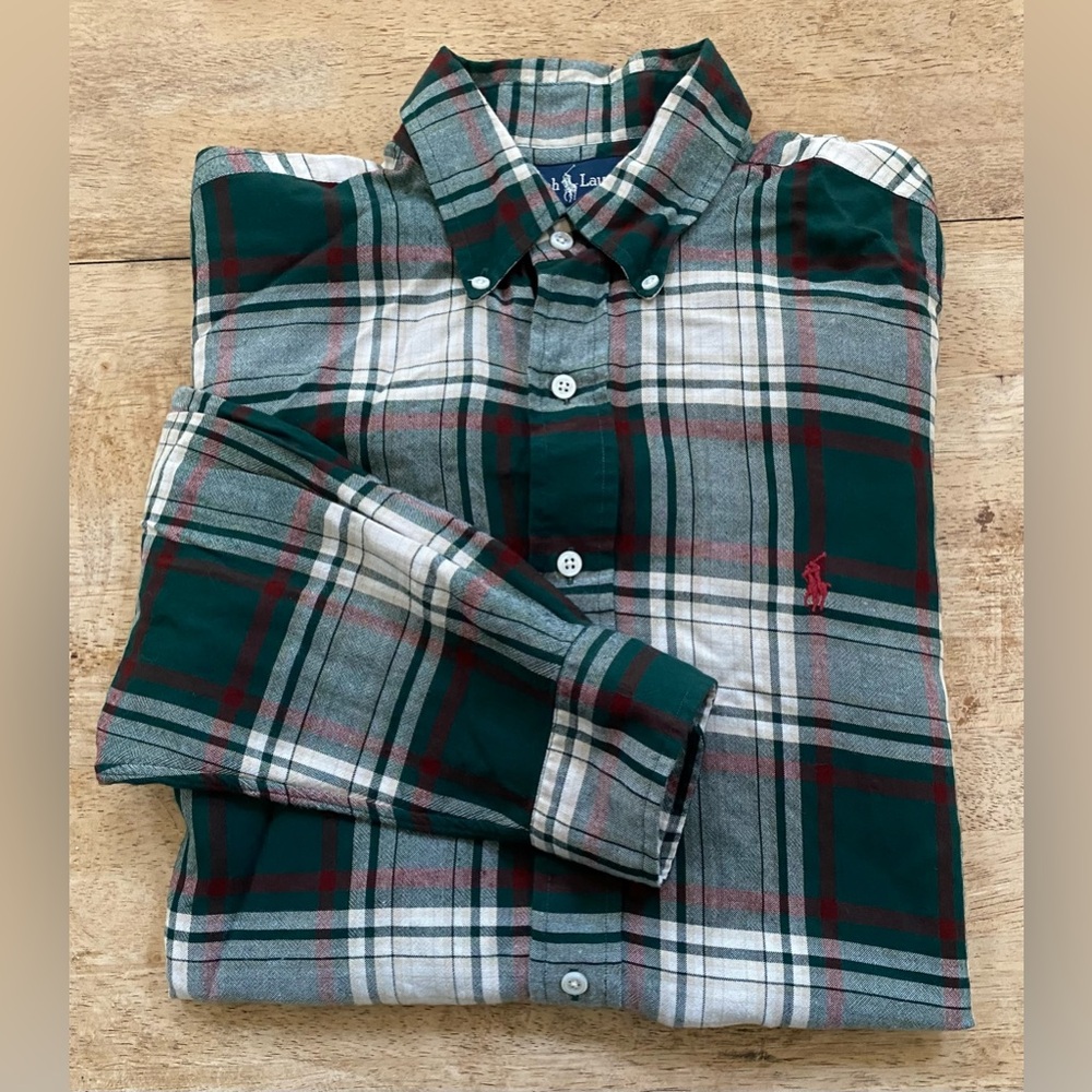 Polo Ralph Lauren Blaire Men’s Sz M‎ Green/Red Plaid Long Sleeve Button Down